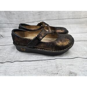 Alegria Dayna Day Bronze Gold Leather Peek-A-Boo Mary Jane Shoes Clogs 38 US 8